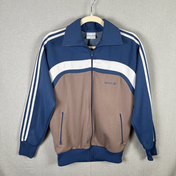 VTG Adidas Track Jacket Mens Small Blue Gray Trefoil Full Zip 80s Colorblock - Picture 1 of 10